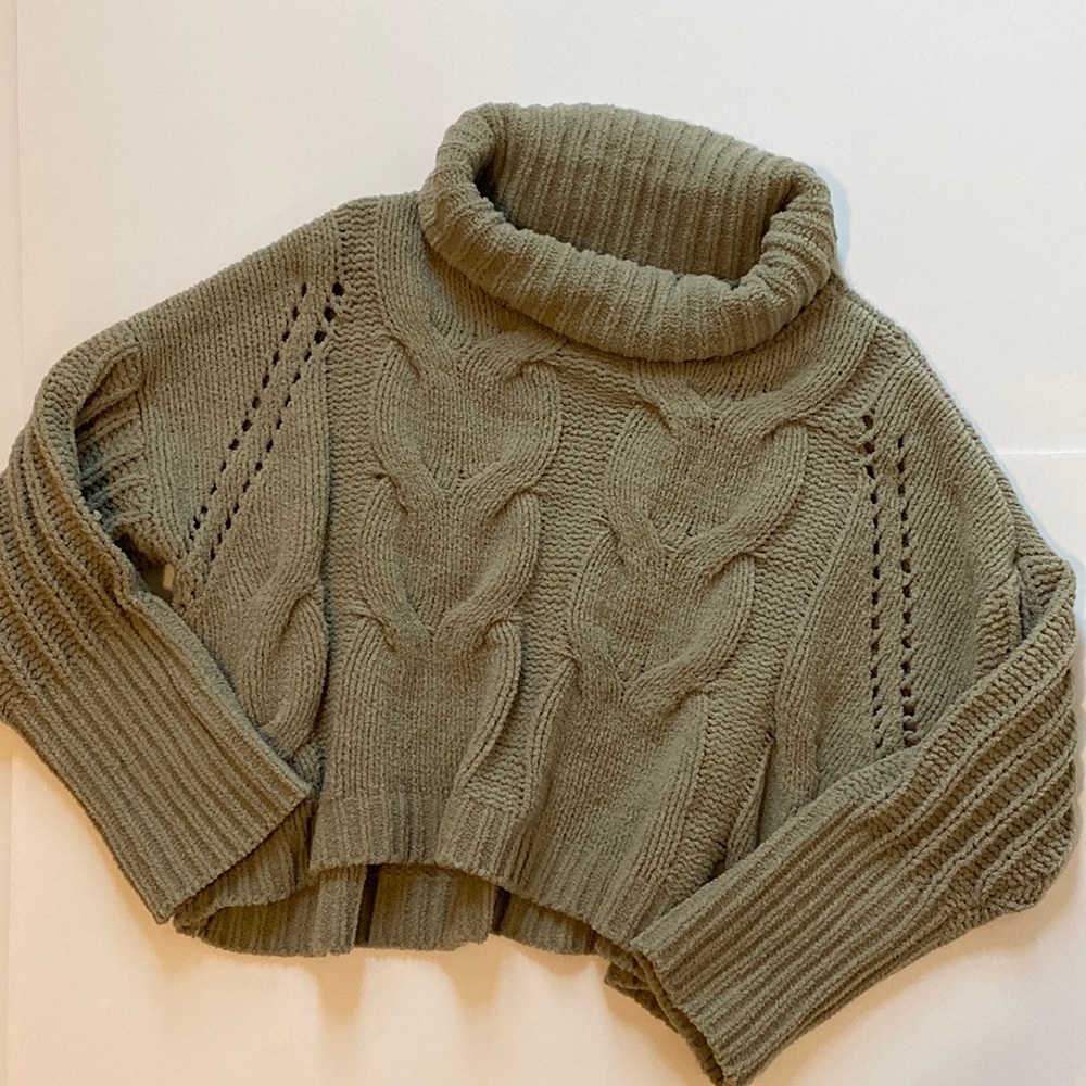 Turtle Neck Knit Drop Shoulder Sweater Sage Green SMALL